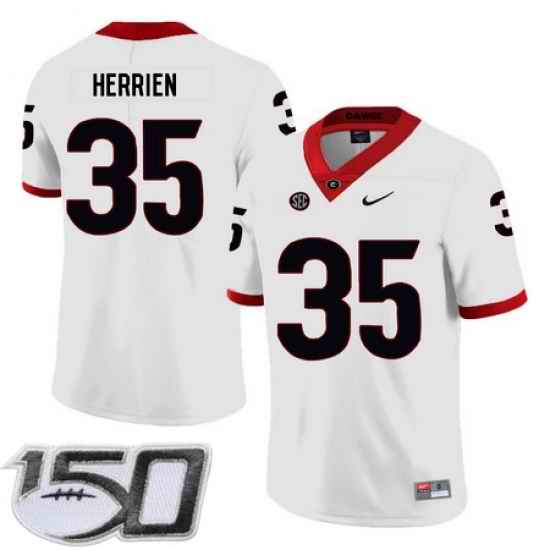 Georgia Bulldogs 35 Brian Herrien White Nike College Football stitched 150th Anniversary Patch jersey